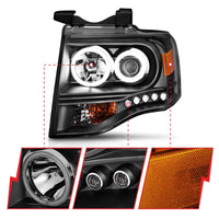 ANZO 2007-2014 Ford Expedition Projector Headlights w/ Halo Black - Burkken Auto Parts