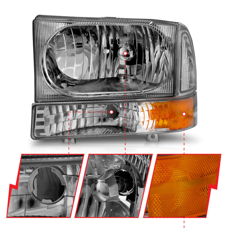 ANZO 2000-2004 Ford Excursion Crystal Headlights Chrome w/ Corner Lights 2pc - Burkken Auto Parts