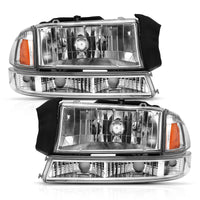ANZO 1997-2004 Dodge Dakota Crystal Headlight Set Chrome Amber - Burkken Auto Parts