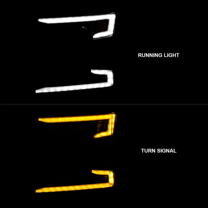 ANZO 19-22 Chevrolet Silverado 1500 LED Proj HL w/Lgt Bar SwBk Seq. Blk w/In. Light - Driver Side ON - Burkken Auto Parts