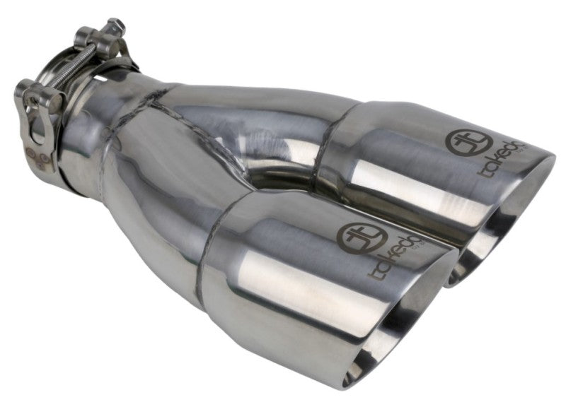 aFe Takeda 2.5in 304 Stainless Steel Clamp-on Exhaust Tip 2.5in Inlet 3in Dual Outlet - Polished - Burkken Auto Parts