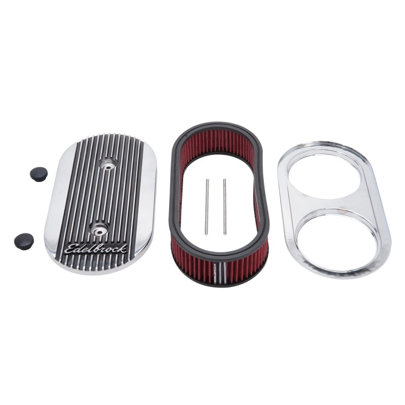 Edelbrock Air Cleaner Elite II Oval Dual-Quad Carbs 2 5In Red Element Polished - Burkken Auto Parts