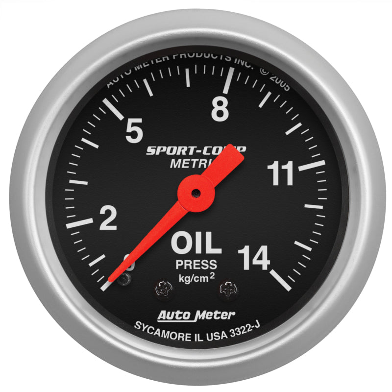 Autometer Sport Comp 52.4 mm Mechanical 0-14 Kg/ Cm2 Oil Pressure Metric Gauge - Burkken Auto Parts