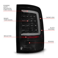 ANZO 09-18 Dodge Ram 1500 Full LED Taillights w/ Sequential Black Housing/Smoke Lens - Burkken Auto Parts