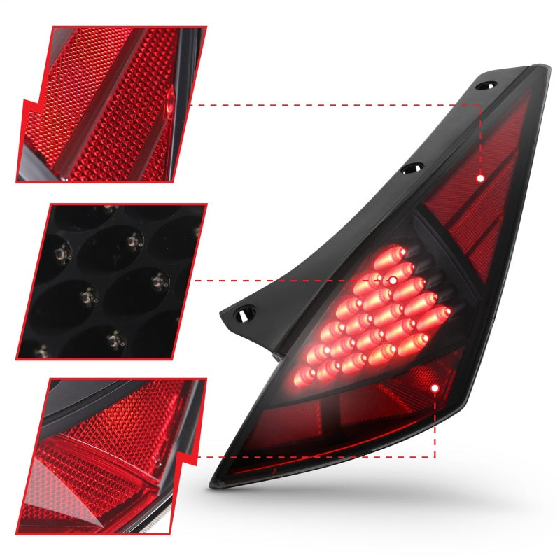 ANZO 2003-2005 Nissan 350Z LED Taillights Smoke - Burkken Auto Parts