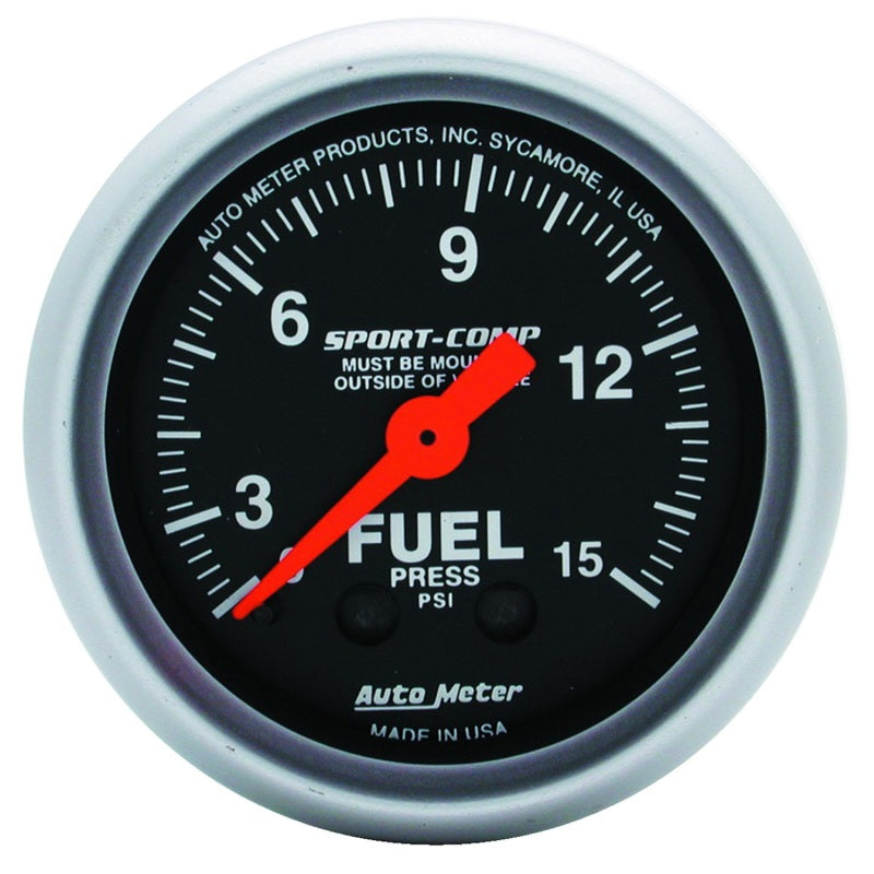 Autometer 2-1/16in 0-15 PSI Mechanical Sport-Comp Fuel Pressure Gauge - Burkken Auto Parts