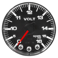 Autometer Spek-Pro Gauge Voltmeter 2 1/16in 16V Stepper Motor W/Peak & Warn Blk/Chrm - Burkken Auto Parts