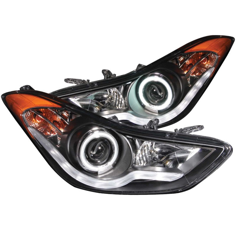ANZO 2011-2014 Hyundai Elantra Projector Headlights w/ Halo Black (CCFL) - Burkken Auto Parts