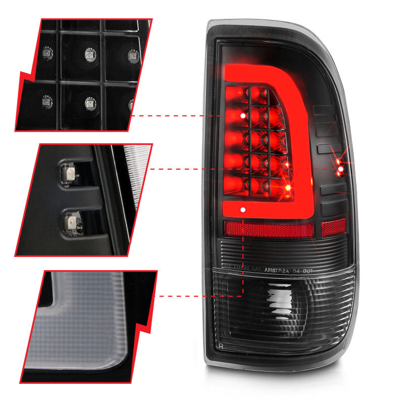 ANZO 1997-2003 Ford F-150 LED Tail Lights w/ Light Bar Black Housing Clear Lens - Burkken Auto Parts