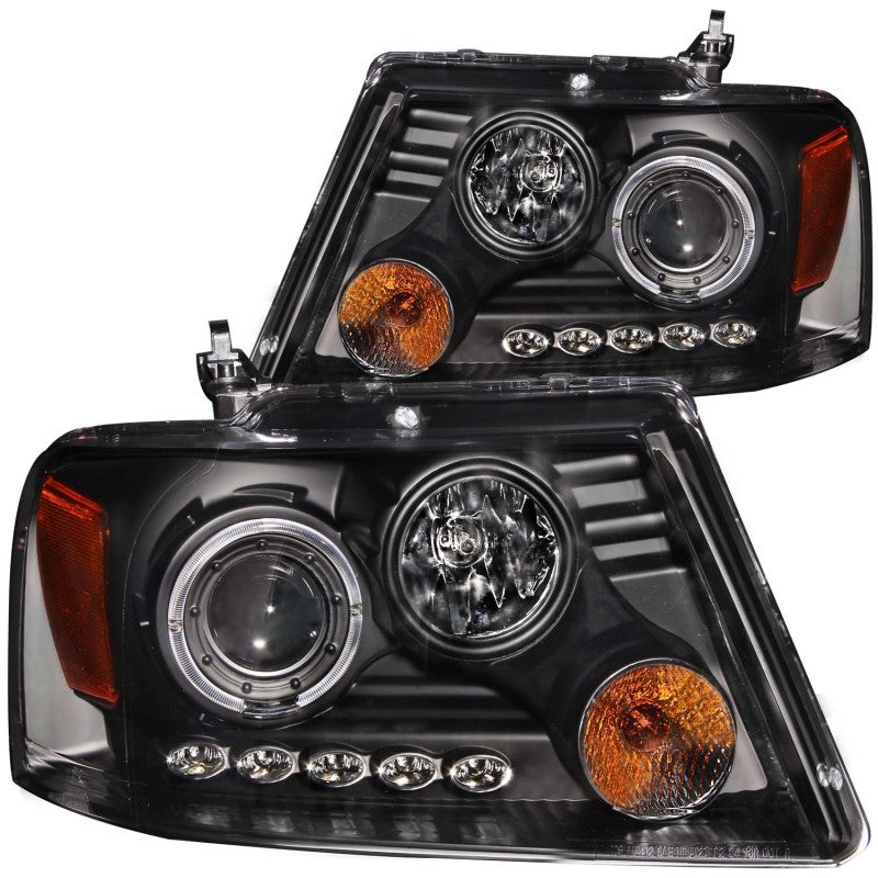 ANZO 2004-2008 Ford F-150 Projector Headlights w/ Halo and LED Black G2 - Burkken Auto Parts