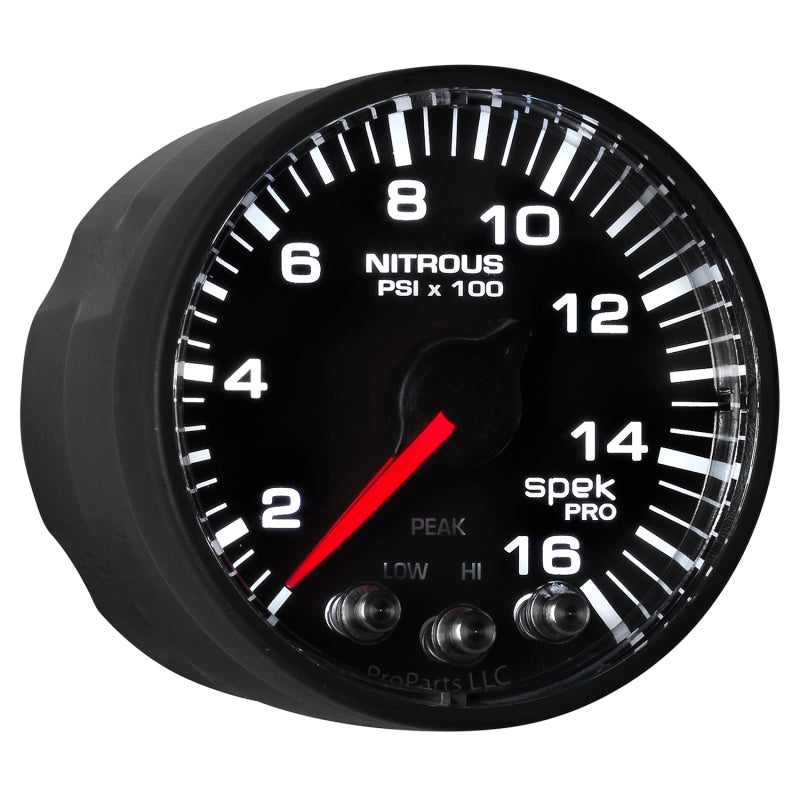 Autometer Spek-Pro Gauge Nitrous Press 2 1/16in 1600psi Stepper Motor W/Peak & Warn Blk/Blk - Burkken Auto Parts