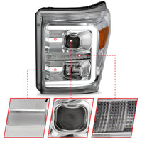 ANZO 11-16 Ford F-250/F-350/F-450 Projector Headlights w/ Plank Style Switchback Chrome w/Amber - Burkken Auto Parts
