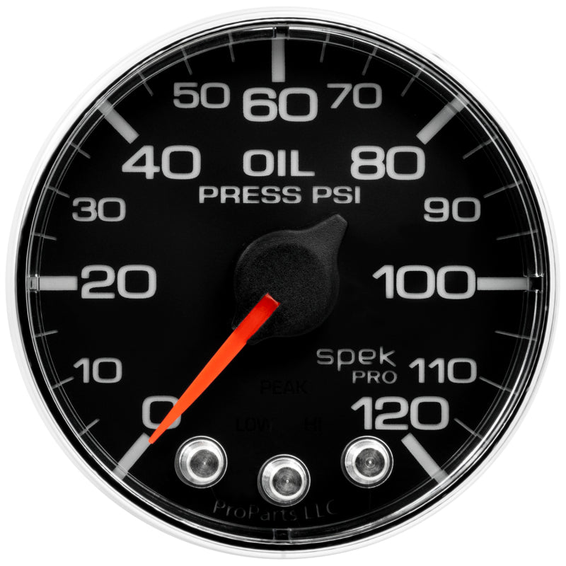 Autometer Spek-Pro Gauge Oil Press 2 1/16in 120psi Stepper Motor W/Peak & Warn Blk/Chrm - Burkken Auto Parts