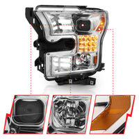ANZO 15-17 Ford F-150 Proj Headlights w/ Plank Style Design Chrome w/ Amber Sequential Turn Signal - Burkken Auto Parts