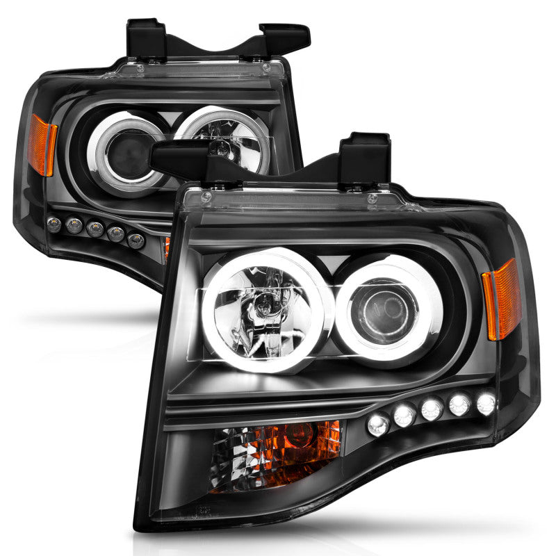ANZO 2007-2014 Ford Expedition Projector Headlights w/ Halo Black - Burkken Auto Parts