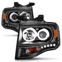 ANZO 2007-2014 Ford Expedition Projector Headlights w/ Halo Black - Burkken Auto Parts