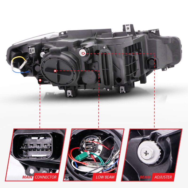ANZO 2012-2015 BMW 3 Series Projector Headlights w/ U-Bar Black - Burkken Auto Parts