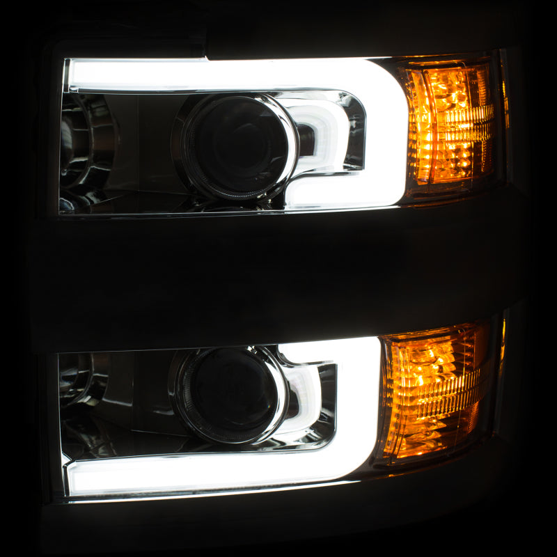 ANZO Projector Headlights 15-17 Chevrolet Silverado 2500HD / 3500HD Chrome w/ Chrome Rim - Burkken Auto Parts