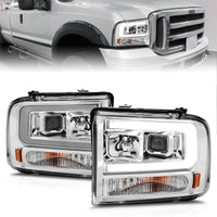 ANZO 99-04 Ford F250/F350/F450/Excursion (excl 99) Projector Headlights - w/Light Bar Chrome Housing - Burkken Auto Parts
