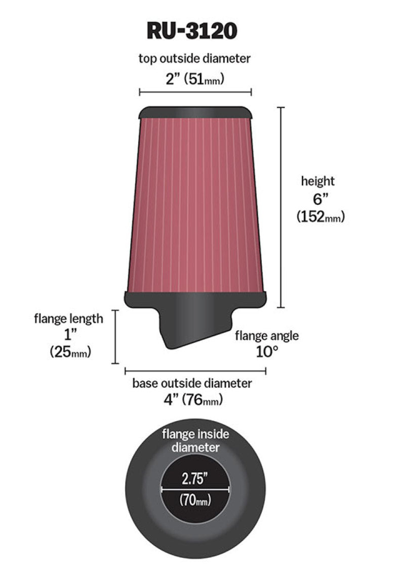 K&N Universal Rubber Filter - Burkken Auto Parts