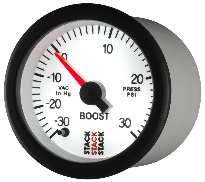 Autometer Stack 52mm -30INHG to +30 PSI (Incl T-Fitting) Pro Stepper Motor Boost Press Gauge - White - Burkken Auto Parts