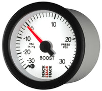 Autometer Stack 52mm -30INHG to +30 PSI (Incl T-Fitting) Pro Stepper Motor Boost Press Gauge - White - Burkken Auto Parts