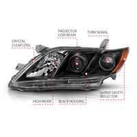 ANZO 2007-2009 Toyota Camry Projector Headlight Black Amber - Burkken Auto Parts