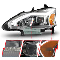 ANZO 13-15 Nissan Altima (w/o Factory HID Bulbs) Projector Headlights - w/ Light Bar Chrome Housing - Burkken Auto Parts