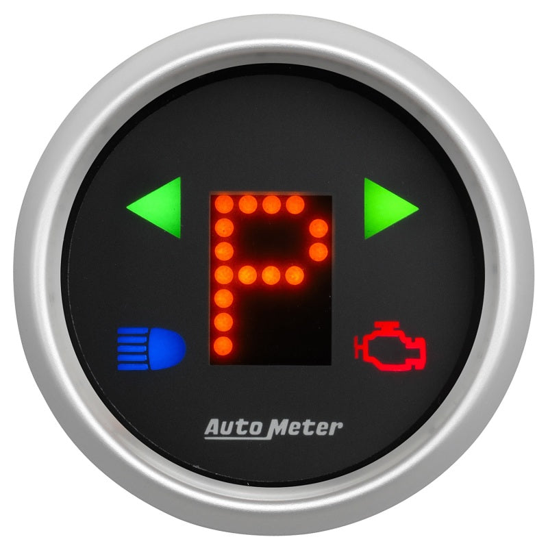 AutoMeter Gauge Gear Pos 2-1/16in. Incl Indicators Black Dial Red Led Silver Bezel - Burkken Auto Parts