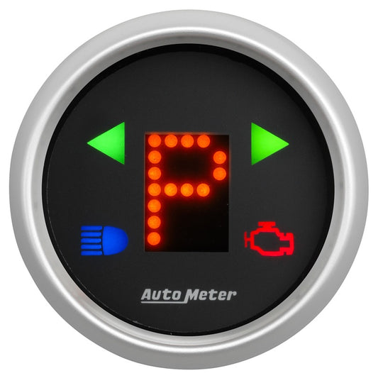 AutoMeter Gauge Gear Pos 2-1/16in. Incl Indicators Black Dial Red Led Silver Bezel - Burkken Auto Parts