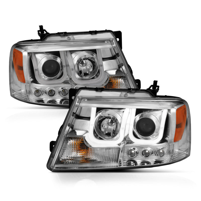 ANZO 2004-2008 Ford F-150 Projector Headlights w/ U-Bar Chrome - Burkken Auto Parts