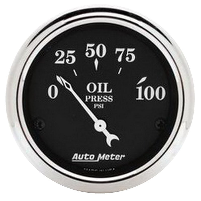 Autometer 2 1/16in 100PSI Old Tyme Black Electric Oil Pressure Gauge - Burkken Auto Parts
