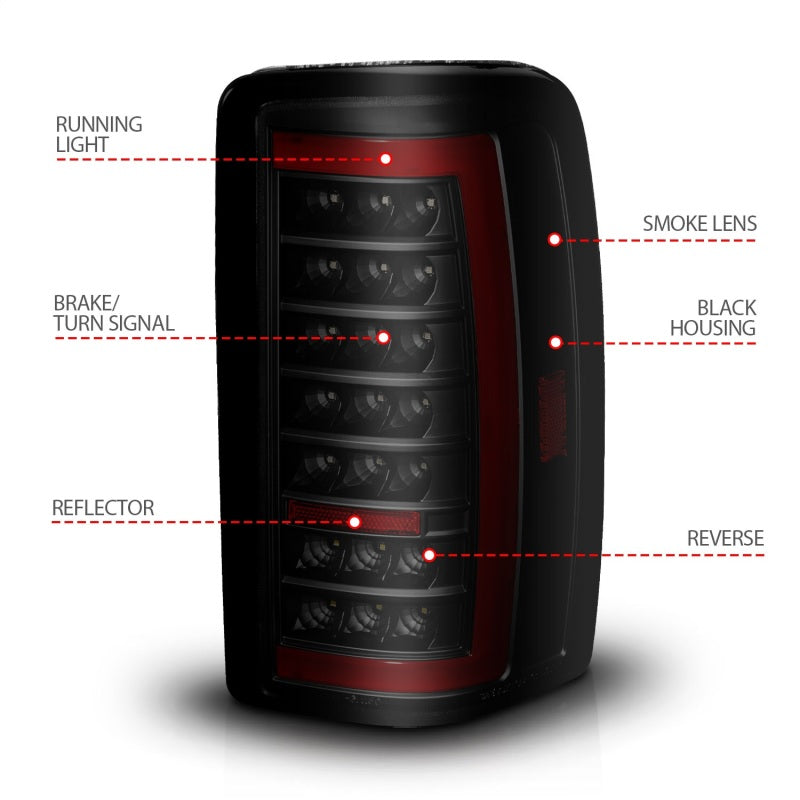 ANZO 00-06 Chevrolet Tahoe / GMC Yukon Full LED Taillights w/ Lightbar Black Housing/Smoke Lens - Burkken Auto Parts