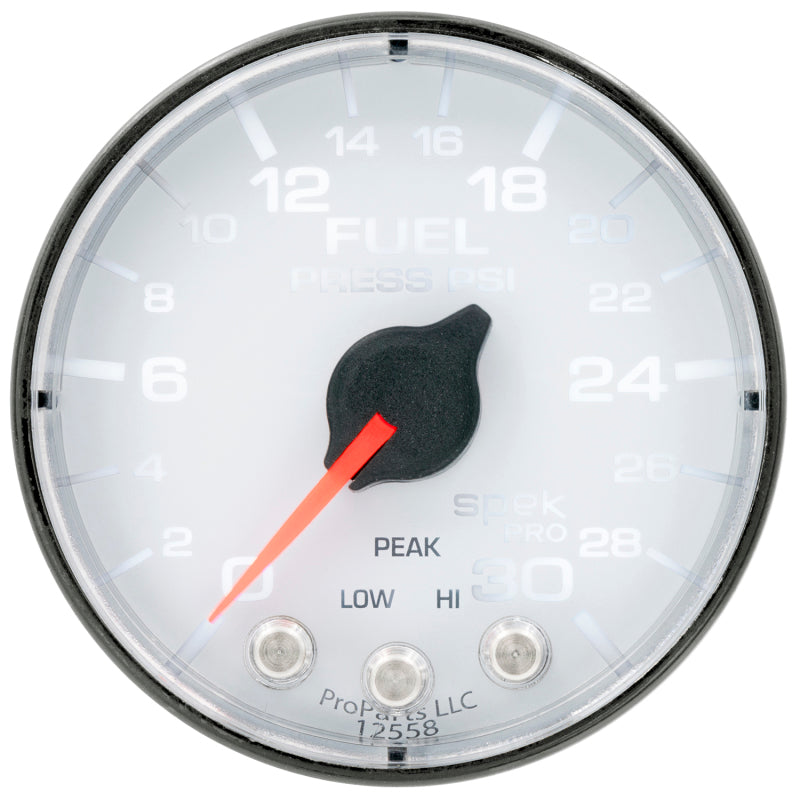 Autometer Spek-Pro Gauge Fuel Press 2 1/16in 30psi Stepper Motor W/Peak & Warn Wht/Blk - Burkken Auto Parts