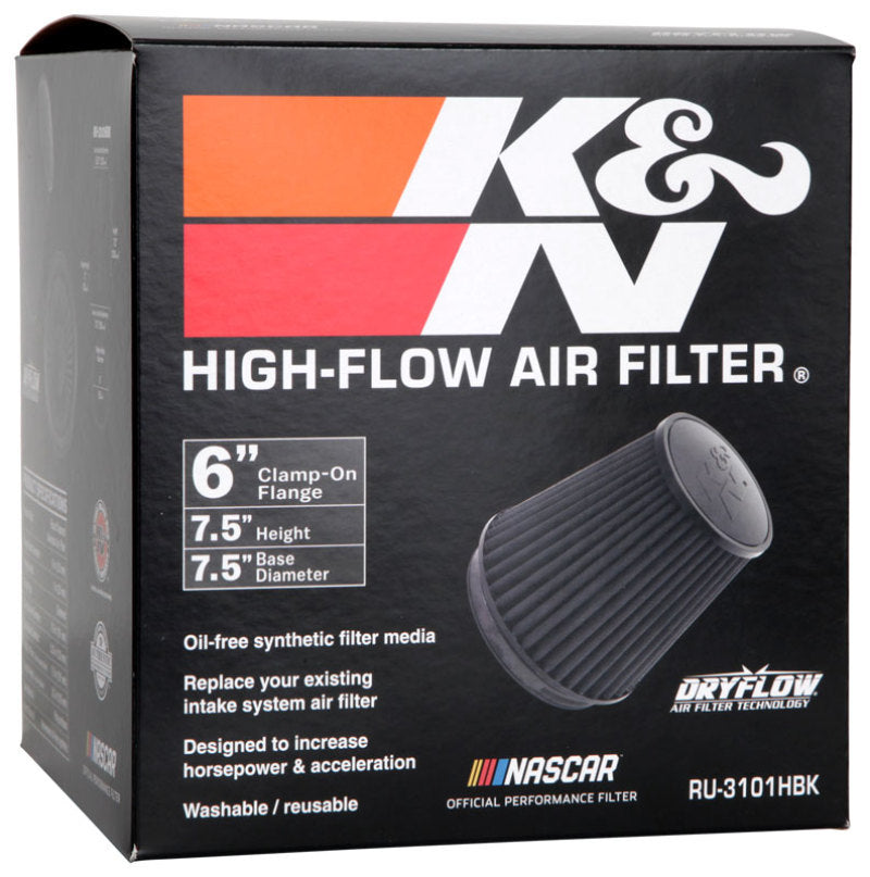 K&N Universal Rubber Filter Round Tapered 6in Flange ID x 7.5in Base OD x 5.25in Top OD x 8in Height - Burkken Auto Parts