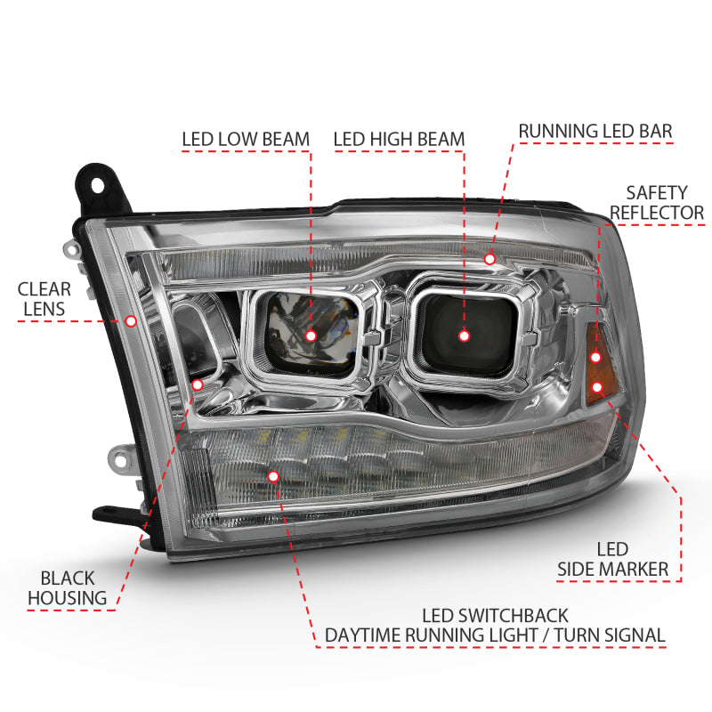 ANZO 2009-2018 Dodge Ram 1500 Projector H.L. Switchback Black Amber - Burkken Auto Parts