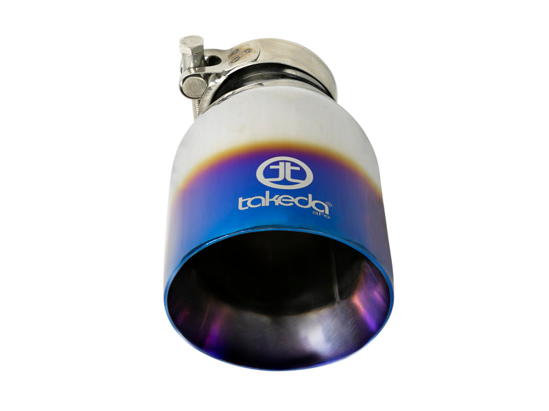 aFe Takeda 304 Stainless Steel Clamp-On Exhaust Tip 2.5in Inlet / 4in Outlet - Blue Flame - Burkken Auto Parts