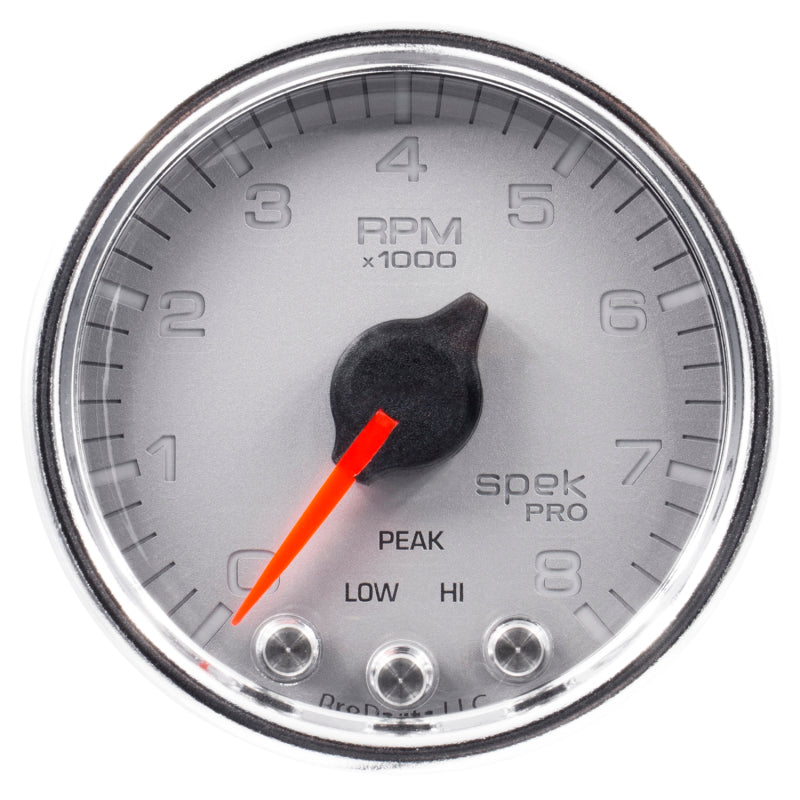 Autometer Spek-Pro Gauge Tach 2 1/16in 8K Rpm W/ Shift Light & Peak Mem Slvr/Chrm - Burkken Auto Parts