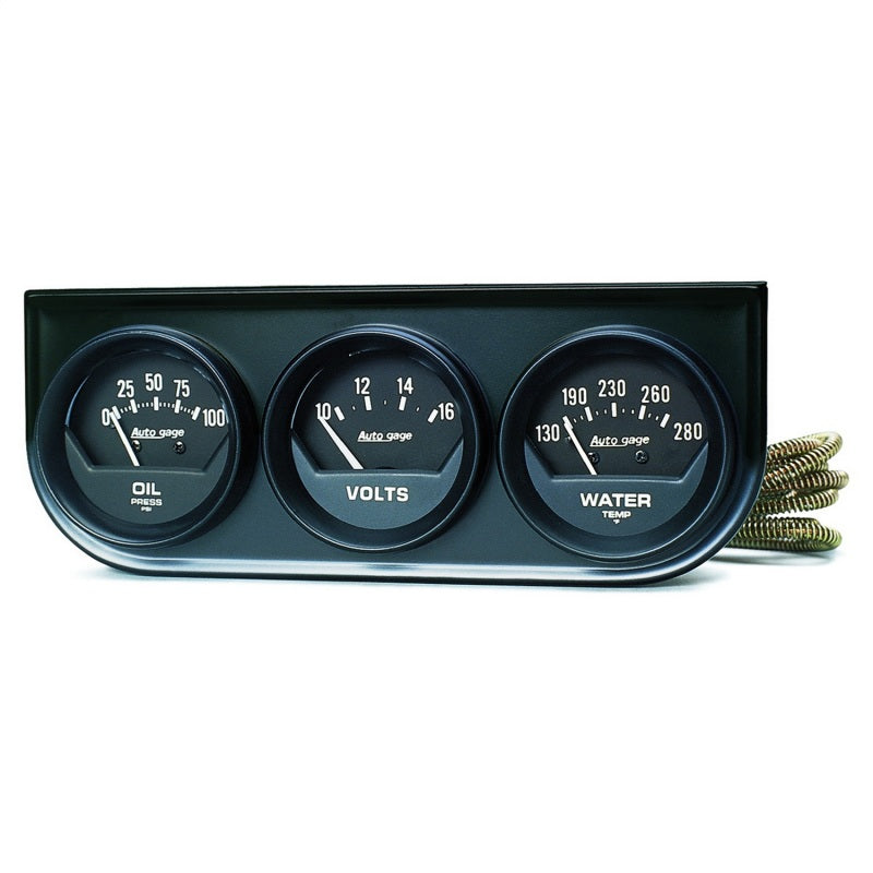 Autometer AutoGage 2in 3-Gauge 0-100 PSI Oil Press/130-280 Deg Water Temp/10-16V Voltmeter - Black - Burkken Auto Parts