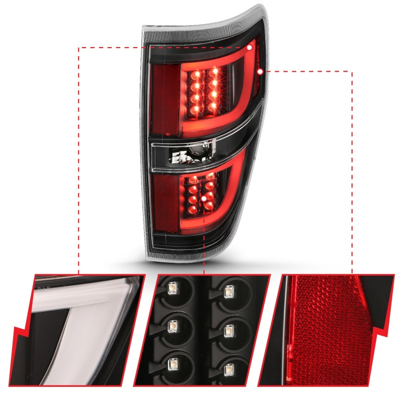 ANZO 2009-2013 Ford F-150 LED Taillights Black - Burkken Auto Parts