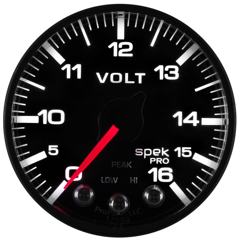 AutoMeter Gauge Voltmeter 2-1/16in. 16V Stepper Motor W/Peak & Warn Blk/Blk Spek-Pro - Burkken Auto Parts