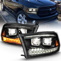 ANZO 2009-2018 Dodge Ram 1500 Led Projector Plank Style Switchback H.L Halo Black Amber (OE Style) - Burkken Auto Parts