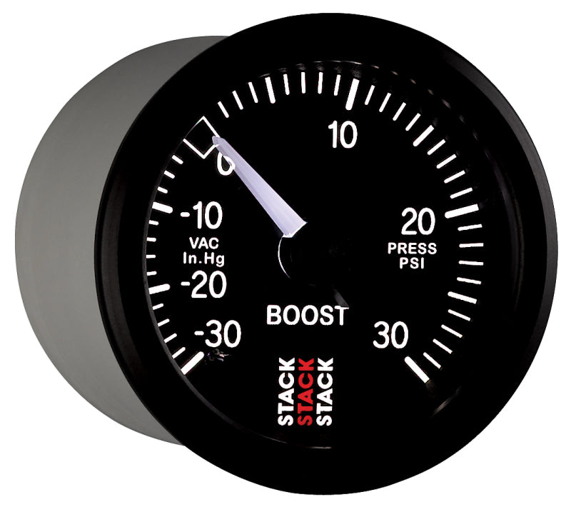 Autometer 52mm Stack Instruments -30INHG to +30PSI Mechanical Boost Gauge - Black - Burkken Auto Parts