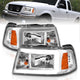 ANZO 2001-2011 Ford Ranger Crystal Headlights w/ Light Bar Chrome Housing - Burkken Auto Parts