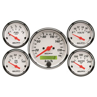 Autometer Arctic White 5 Pc Kit Box w/ Elec KMH Speedo, Elec Oil Press, Water Temp, Volt, Fuel Level - Burkken Auto Parts