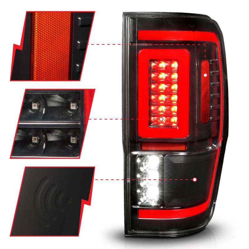 ANZO 19-22 Ford Ranger Full LED Taillights w/ Lightbar Sequential Signal Black Housing/Clear Lens - Burkken Auto Parts