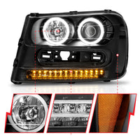 ANZO 2002-2009 Chevrolet Trailblazer Projector Headlights w/ Halo Black - Burkken Auto Parts