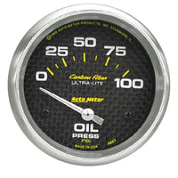 Autometer Carbon Fiber 66.7mm Short Sweep Electronic 0-100 PSI Oil Pressure Gauge - Burkken Auto Parts