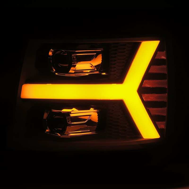 AlphaRex 07-13 Chevy 1500HD PRO-Series Proj Headlight Plank Style Gloss Blk w/Activ Light/Seq Signal - Burkken Auto Parts