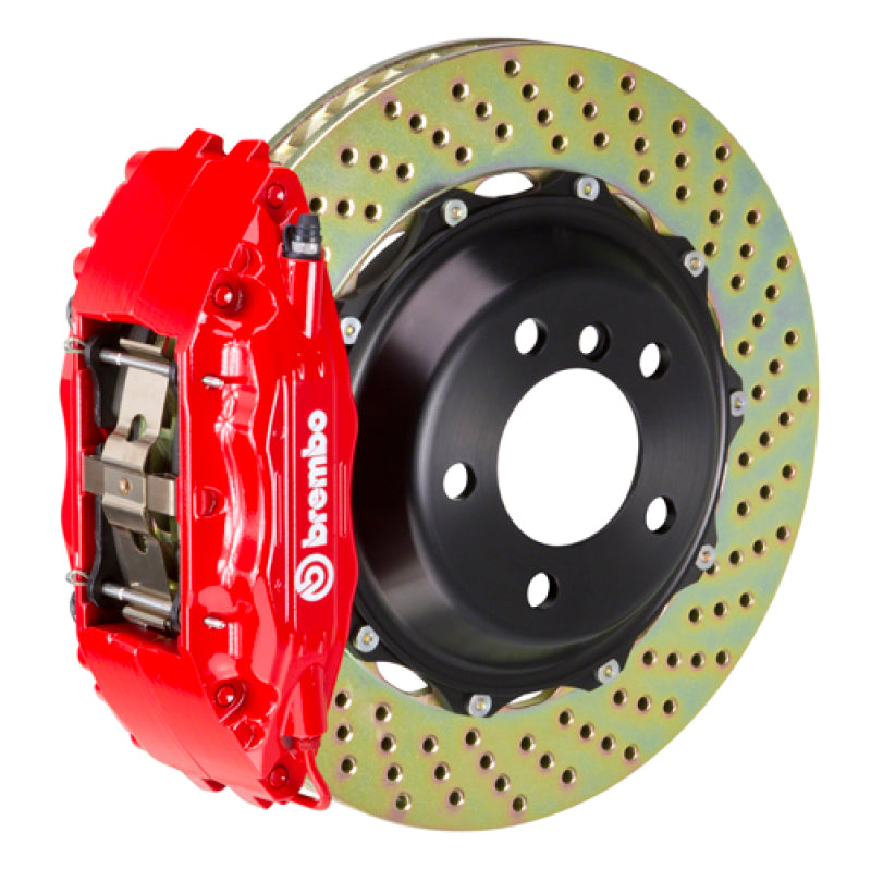 Brembo 01-07 V70/V70R/01-09 S60/S60R Front GT BBK 4 Piston Cast 2pc 332x32 2pc Rotor Drilled-Red - Burkken Auto Parts